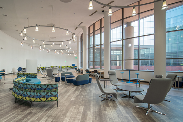 Science Library 2nd floor grand reading room with tables and chairs