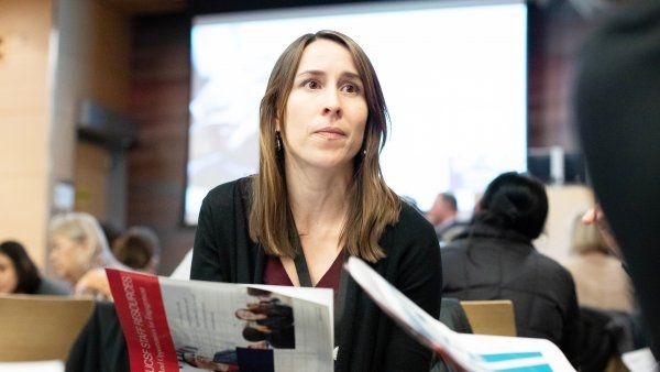 Tara Valcarcel participates in a breakout group about the 2018 UCSF Staff Engagement survey