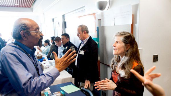 People talking at job fair