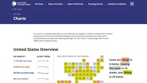 screenshot of the COVID Tracking Project website