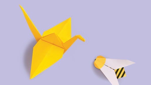 An origami bird and bee.