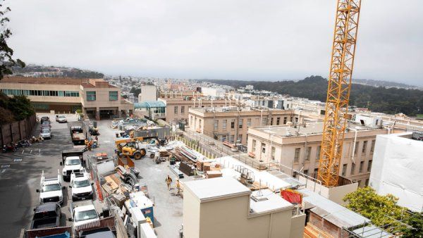 An overhead view of construction near the Parnassus Research and Academic Building