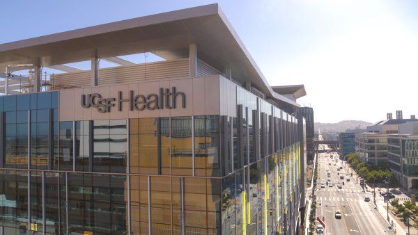 An aerial view of a UCSF Health hospital at the Mission Bay Medical Center