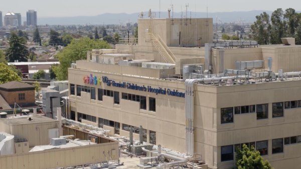 An aerial shot of Benioff Children's Hospital, Oakland.