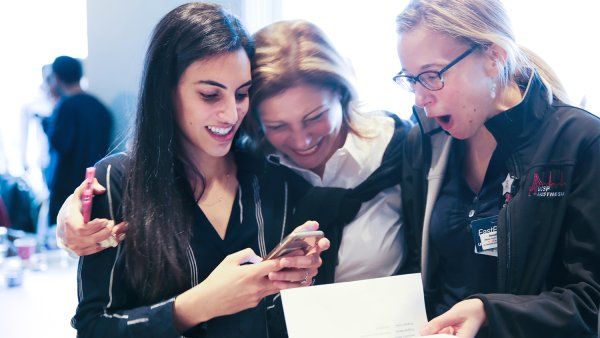 Melissa Danesh, left, celebrates her match to Harvard Dermatology with her mom, center, and good friend UCSF anesthesiology resident Katie Telischak.