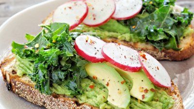avocado, kale and turnips on toast
